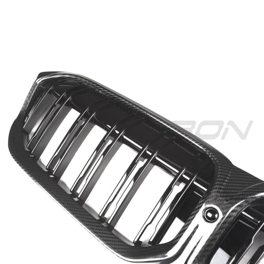 BMW 3 SERIES G20/G21 LCI 2022+ CARBON FIBRE DOUBLE SLAT GRILLE-Accessories-CT CARBON-CT Carbon - High-quality carbon fiber and gloss black aerodynamic parts for premium sports and luxury vehicles.