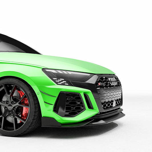 AUDI RS3 8Y 2022-2024 CARBON FIBRE FRONT BUMPER CANARDS - CT DESIGN-Accessories-CT CARBON-CT Carbon - High-quality carbon fiber and gloss black aerodynamic parts for premium sports and luxury vehicles.