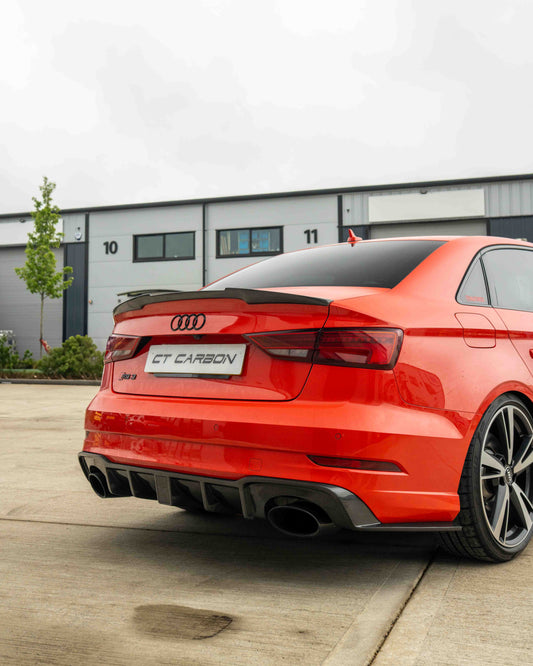 AUDI RS3 8V SALOON REAR CARBON DIFFUSER WITH DTM LIGHT-Diffuser-CT CARBON-CT Carbon - High-quality carbon fiber and gloss black aerodynamic parts for premium sports and luxury vehicles.