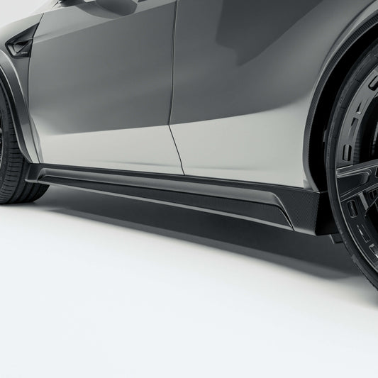 Tesla Model Y Juniper carbon fiber side skirts studio view