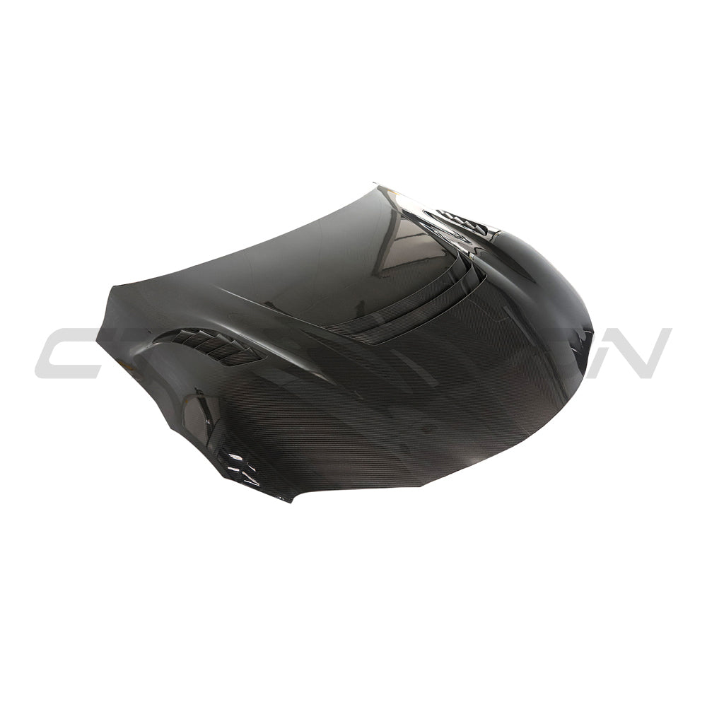 TOYOTA SUPRA 2019+ A90 CARBON FIBRE FRONT HOOD/BONNET-Bonnet-CT CARBON-CT Carbon - High-quality carbon fiber and gloss black aerodynamic parts for premium sports and luxury vehicles.