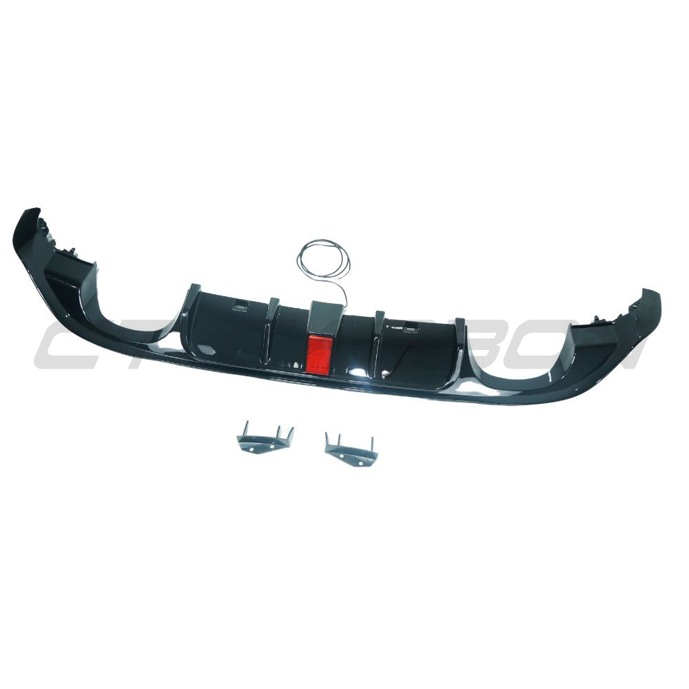 VOLKSWAGEN GOLF R MK7.5 2017-2020 GLOSS BLACK DIFFUSER WITH LED LIGHT-Diffuser-BLAK BY CT-CT Carbon - High-quality carbon fiber and gloss black aerodynamic parts for premium sports and luxury vehicles.