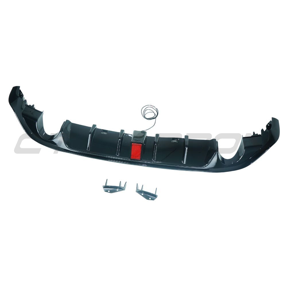 VOLKSWAGEN GOLF GTI/GTD MK7.5 2017-2020 GLOSS BLACK DIFFUSER WITH LED LIGHT-Diffuser-BLAK BY CT-CT Carbon - High-quality carbon fiber and gloss black aerodynamic parts for premium sports and luxury vehicles.