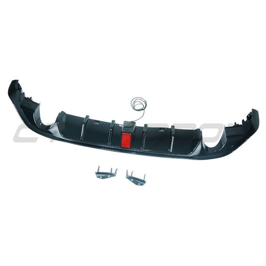 VOLKSWAGEN GOLF GTI/GTD MK7.5 2017-2020 GLOSS BLACK DIFFUSER WITH LED LIGHT-Diffuser-BLAK BY CT-CT Carbon - High-quality carbon fiber and gloss black aerodynamic parts for premium sports and luxury vehicles.