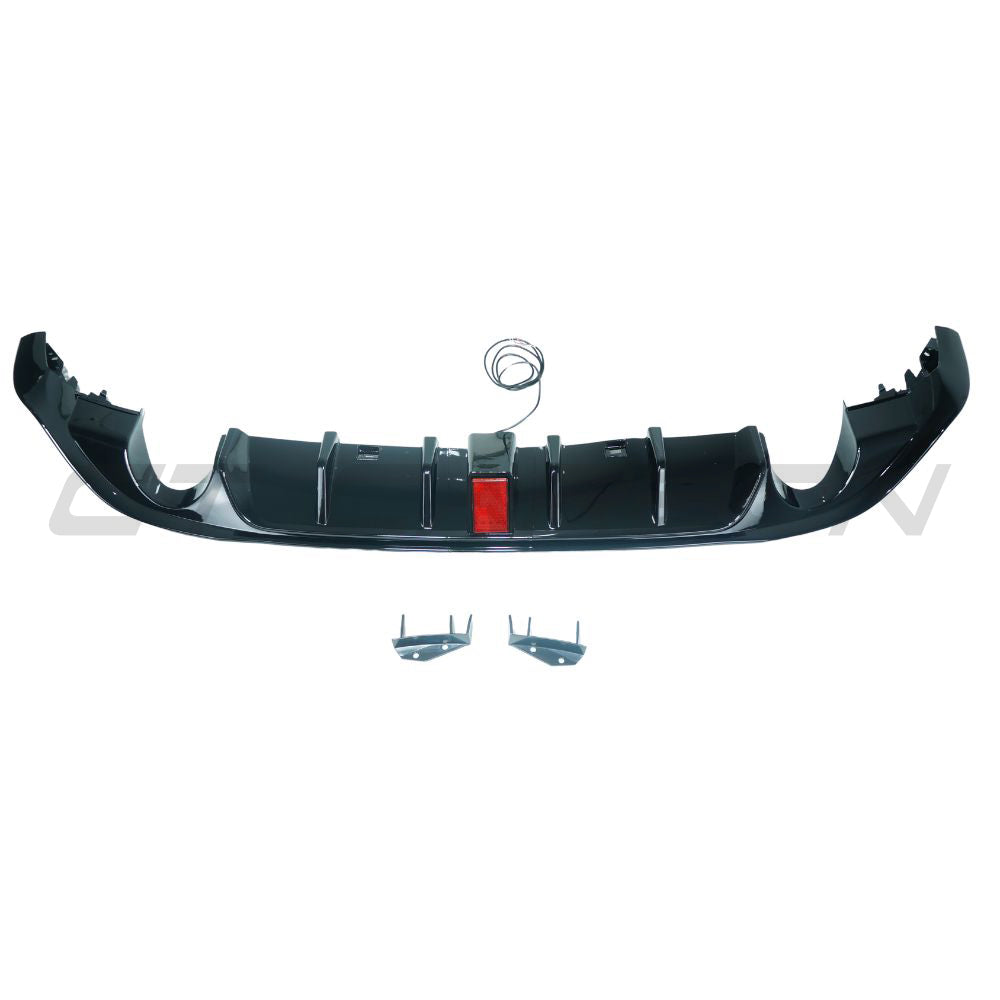 VOLKSWAGEN GOLF GTI/GTD MK7.5 2017-2020 GLOSS BLACK DIFFUSER WITH LED LIGHT-Diffuser-BLAK BY CT-CT Carbon - High-quality carbon fiber and gloss black aerodynamic parts for premium sports and luxury vehicles.