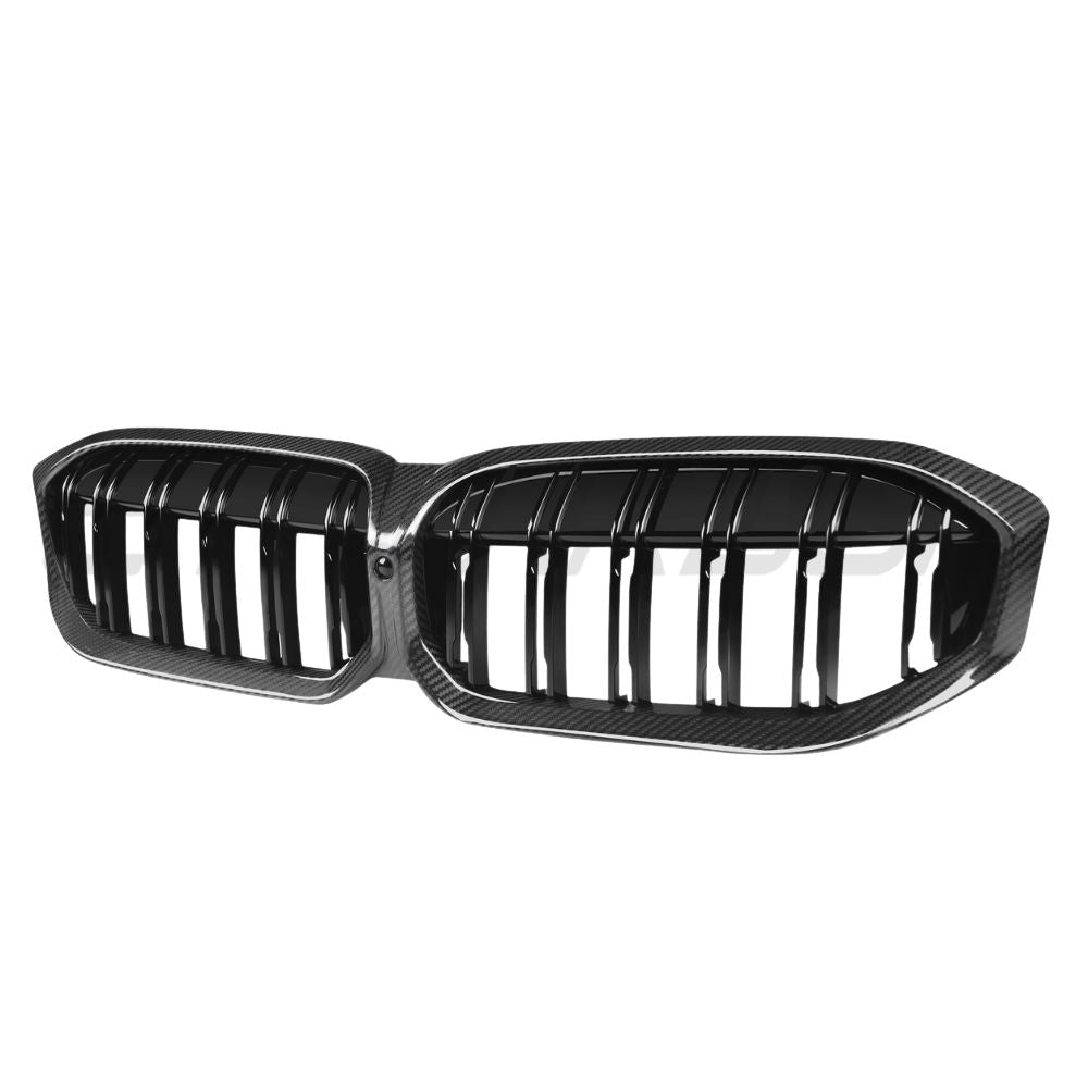 BMW 3 SERIES G20/G21 LCI 2022+ CARBON FIBRE DOUBLE SLAT GRILLE-Accessories-CT CARBON-CT Carbon - High-quality carbon fiber and gloss black aerodynamic parts for premium sports and luxury vehicles.
