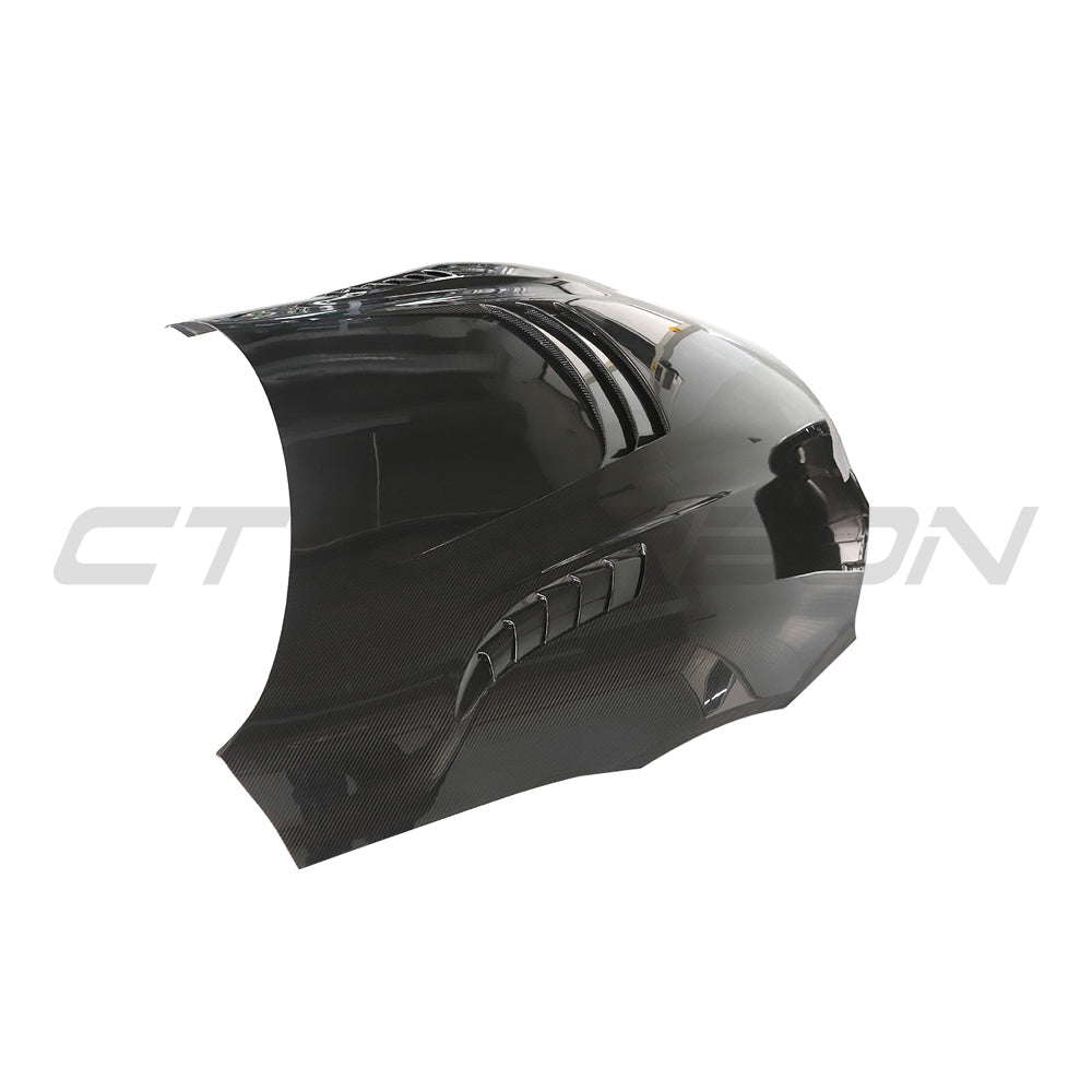 TOYOTA SUPRA 2019+ A90 CARBON FIBRE FRONT HOOD/BONNET-Bonnet-CT CARBON-CT Carbon - High-quality carbon fiber and gloss black aerodynamic parts for premium sports and luxury vehicles.