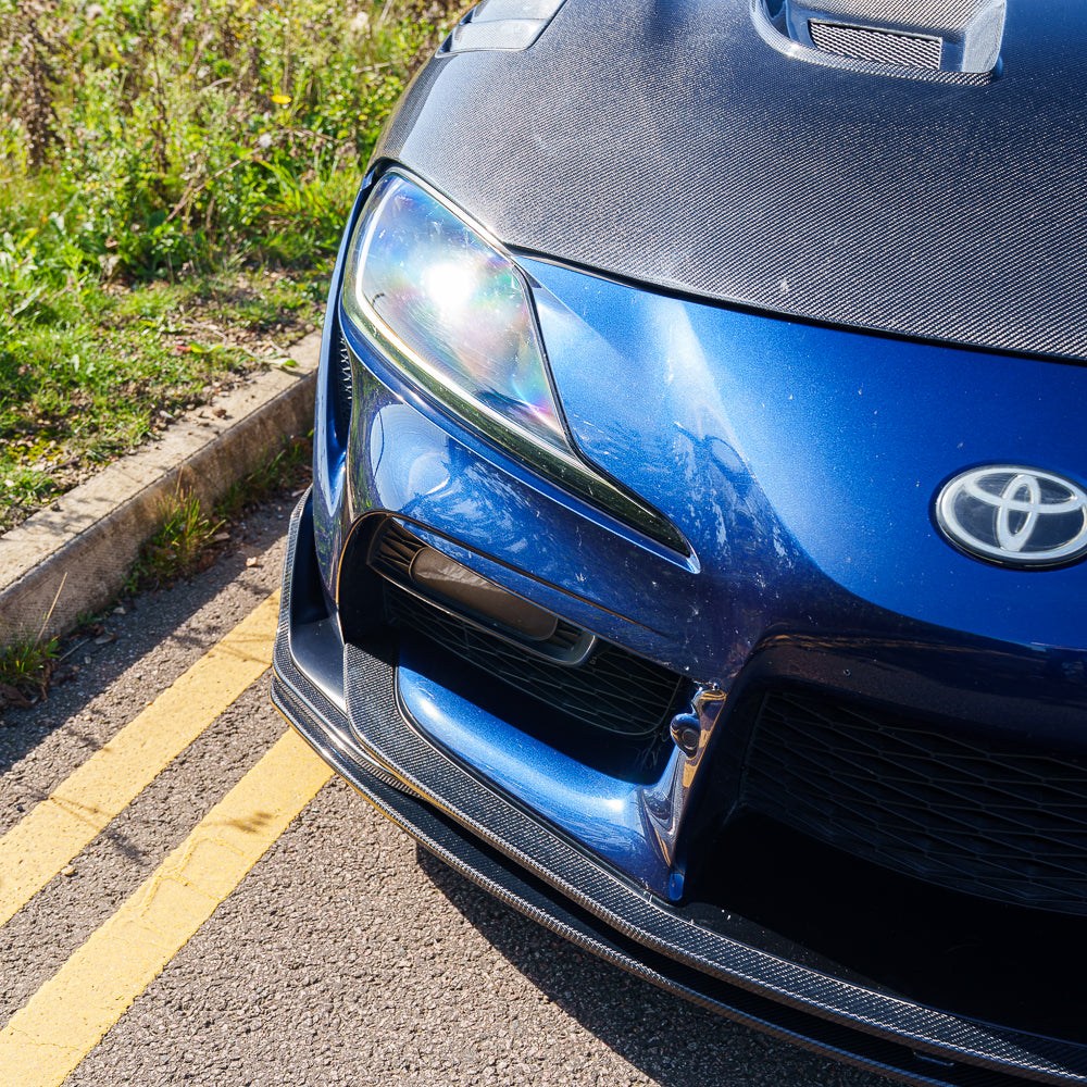 TOYOTA SUPRA 2019+ A90 CARBON FIBRE SPLITTER - V2-Splitter-CT CARBON-CT Carbon - High-quality carbon fiber and gloss black aerodynamic parts for premium sports and luxury vehicles.