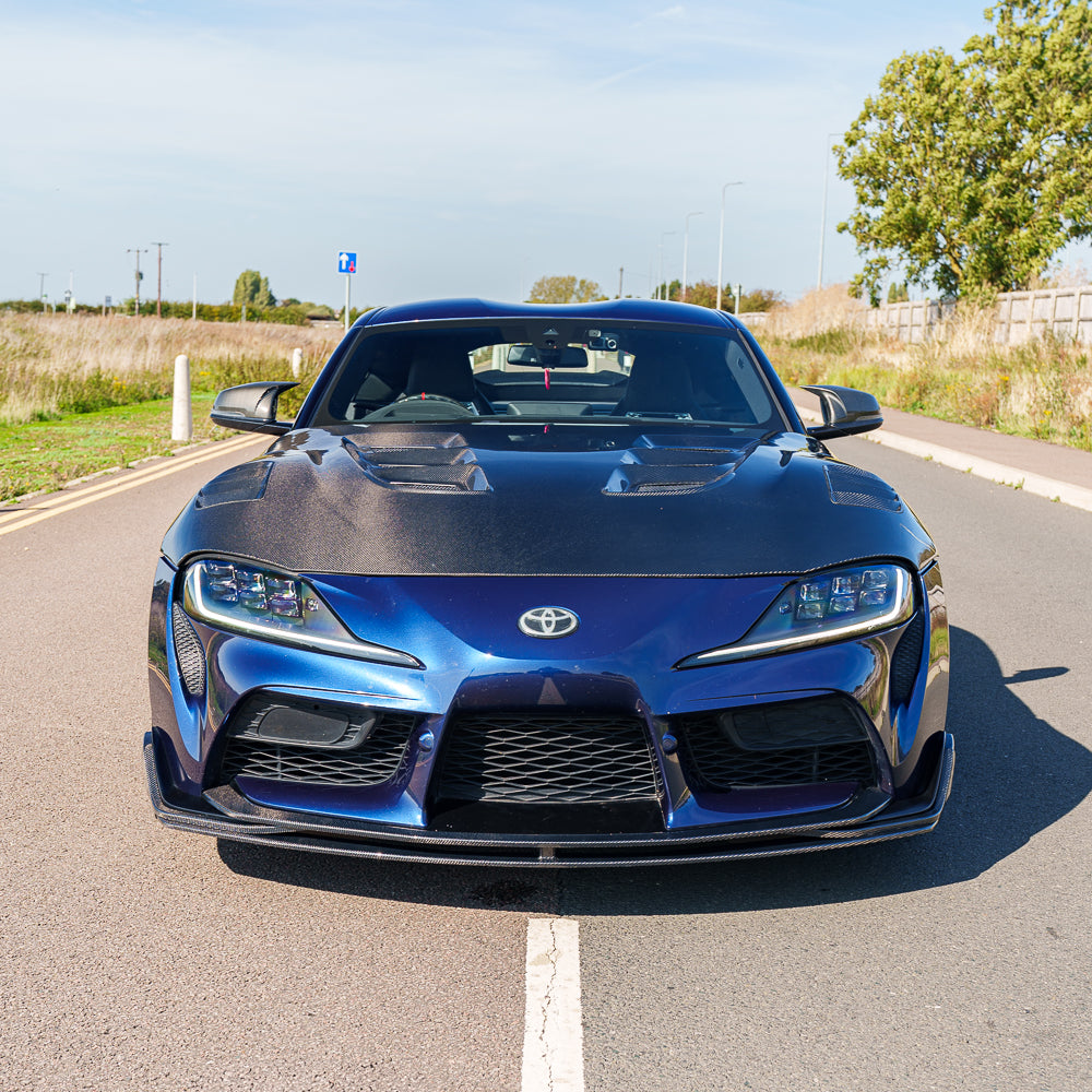 TOYOTA SUPRA 2019+ A90 CARBON FIBRE SPLITTER - V2-Splitter-CT CARBON-CT Carbon - High-quality carbon fiber and gloss black aerodynamic parts for premium sports and luxury vehicles.