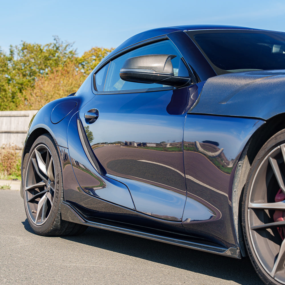 TOYOTA SUPRA 2019+ A90 FULL CARBON FIBRE KIT - V2-Kit-CT CARBON-CT Carbon - High-quality carbon fiber and gloss black aerodynamic parts for premium sports and luxury vehicles.