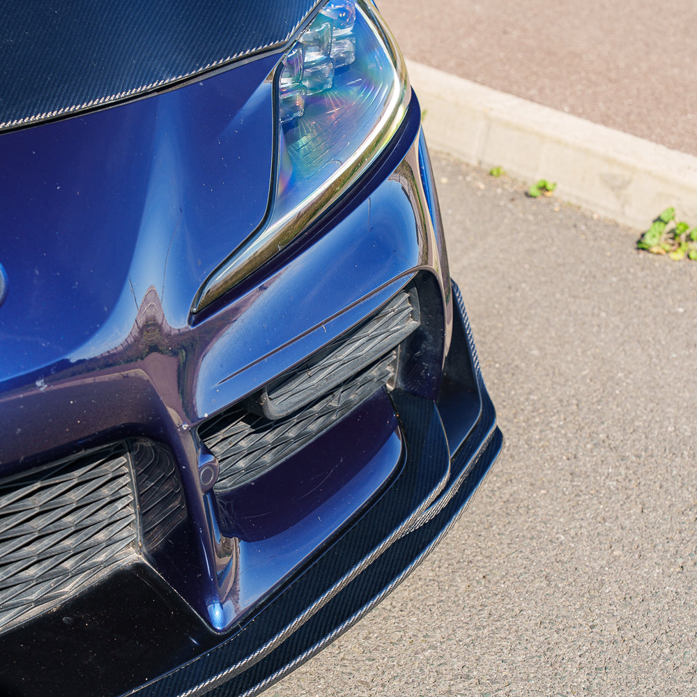 TOYOTA SUPRA 2019+ A90 CARBON FIBRE SPLITTER - V2-Splitter-CT CARBON-CT Carbon - High-quality carbon fiber and gloss black aerodynamic parts for premium sports and luxury vehicles.