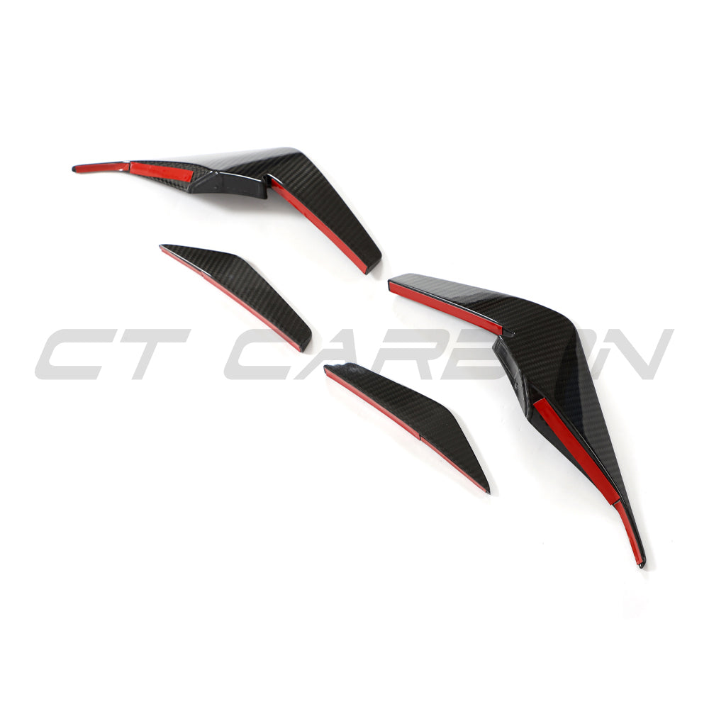 AUDI R8 V10 GEN 2.5 2020-2023 CARBON FIBRE FRONT CANARDS - V2-Spoiler-CT CARBON-CT Carbon - High-quality carbon fiber and gloss black aerodynamic parts for premium sports and luxury vehicles.