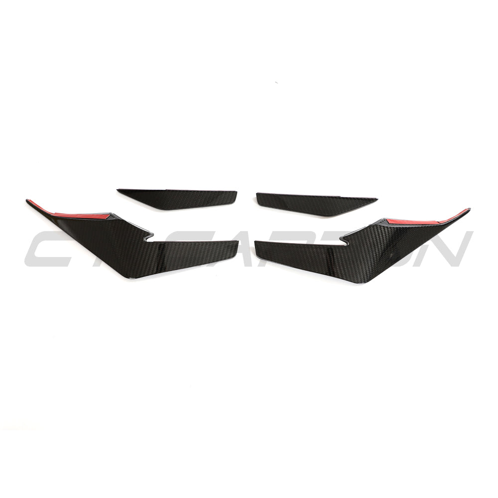 AUDI R8 V10 GEN 2.5 2020-2023 CARBON FIBRE FRONT CANARDS - V2-Spoiler-CT CARBON-CT Carbon - High-quality carbon fiber and gloss black aerodynamic parts for premium sports and luxury vehicles.