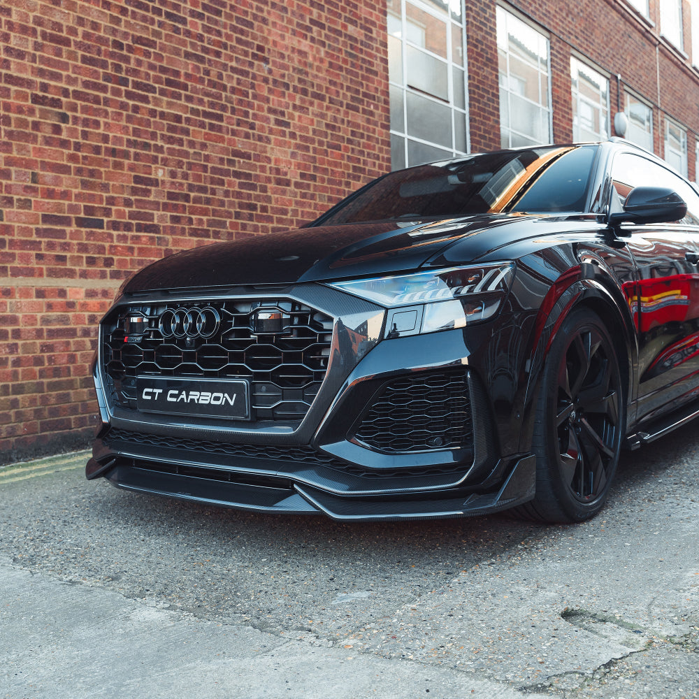AUDI RSQ8 2020-2025 CARBON FIBRE FRONT SPLITTER - CT DESIGN-Splitter-CT CARBON-CT Carbon - High-quality carbon fiber and gloss black aerodynamic parts for premium sports and luxury vehicles.