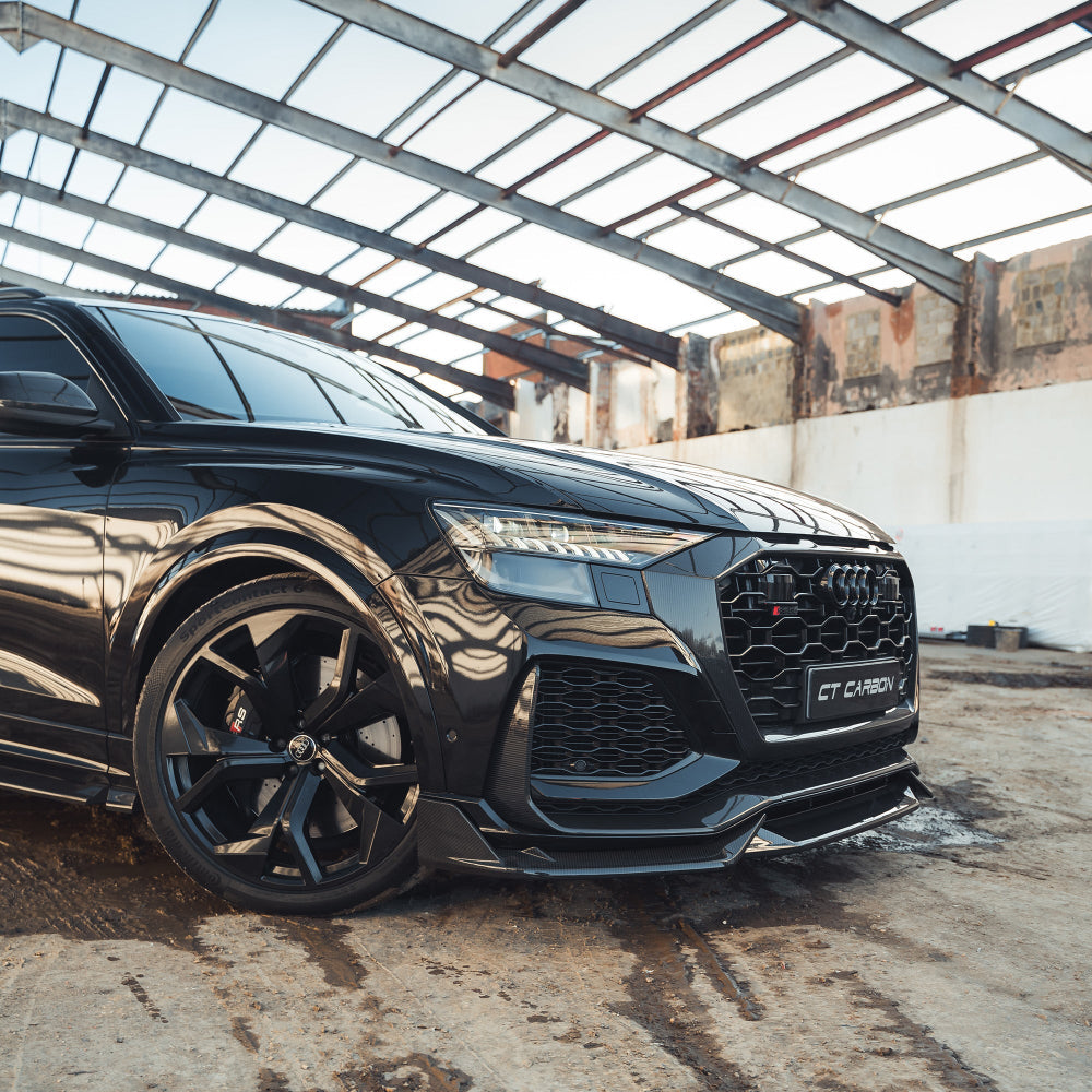AUDI RSQ8 2020-2025 CARBON FIBRE FRONT SPLITTER - CT DESIGN-Splitter-CT CARBON-CT Carbon - High-quality carbon fiber and gloss black aerodynamic parts for premium sports and luxury vehicles.