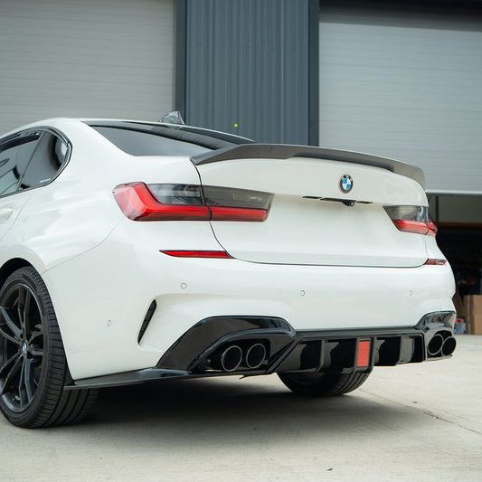BMW 3 SERIES G20/G21 GLOSS LED BLACK DIFFUSER WITH TIPS-Diffuser-BLAK BY CT-CT Carbon - High-quality carbon fiber and gloss black aerodynamic parts for premium sports and luxury vehicles.