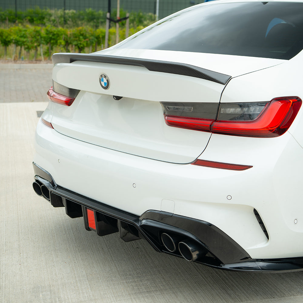 BMW 3 SERIES G20/G21 GLOSS LED BLACK DIFFUSER WITH TIPS-Diffuser-BLAK BY CT-CT Carbon - High-quality carbon fiber and gloss black aerodynamic parts for premium sports and luxury vehicles.