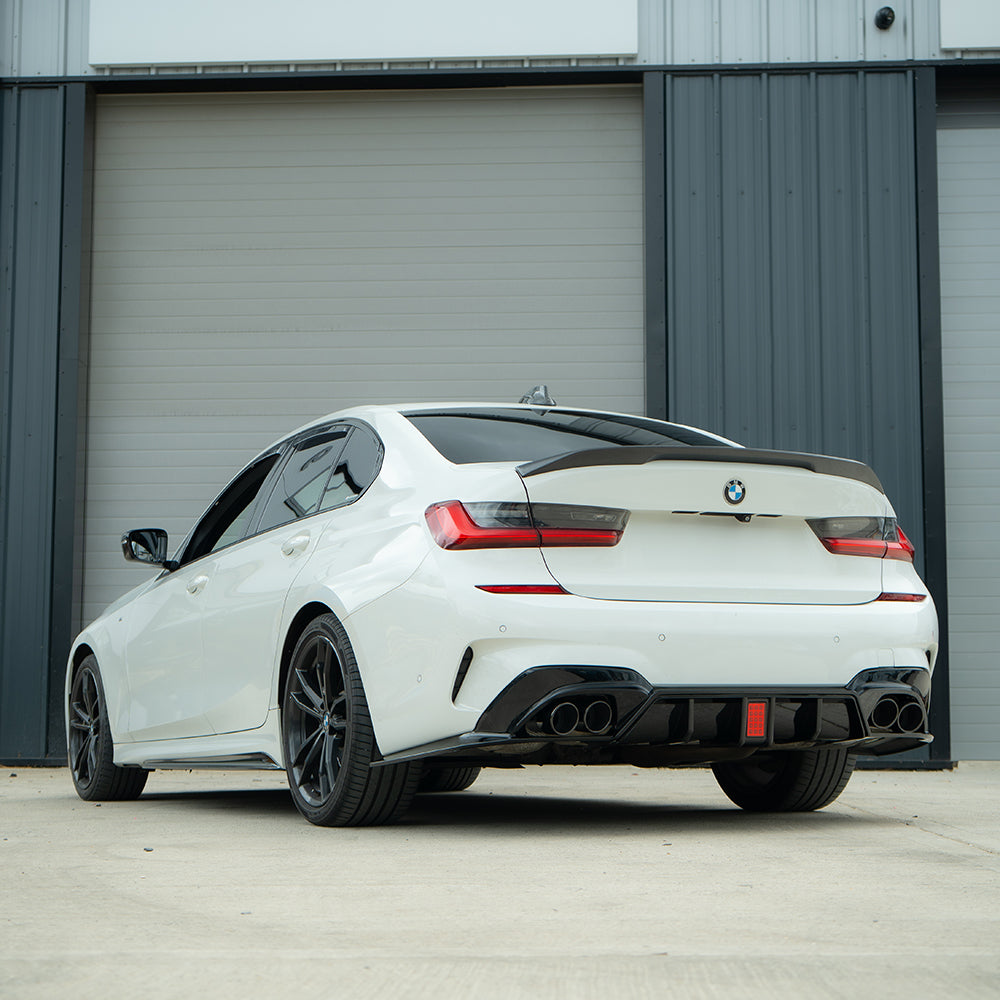 BMW 3 SERIES G20/G21 GLOSS LED BLACK DIFFUSER WITH TIPS-Diffuser-BLAK BY CT-CT Carbon - High-quality carbon fiber and gloss black aerodynamic parts for premium sports and luxury vehicles.