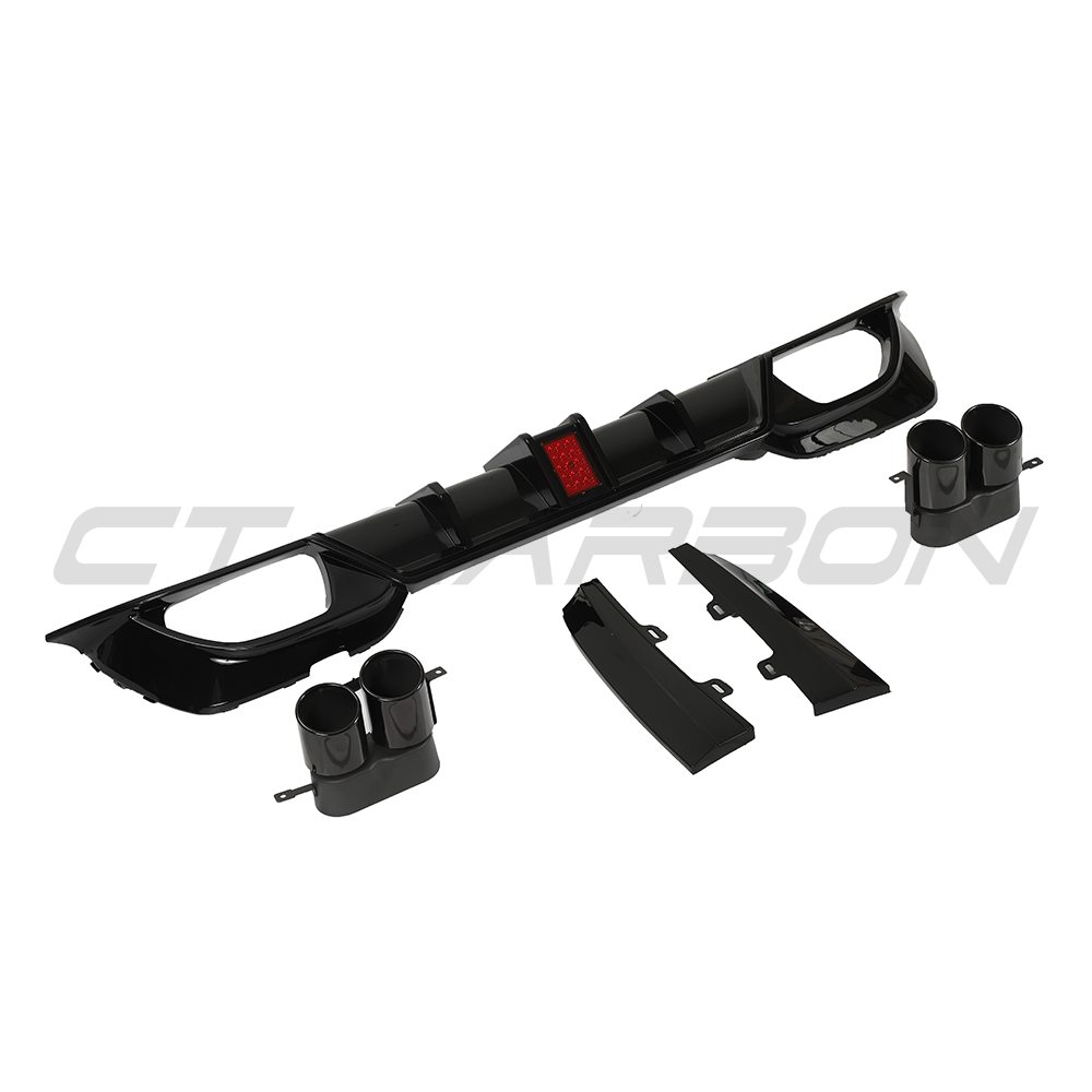 BMW 3 SERIES G20/G21 GLOSS LED BLACK DIFFUSER WITH TIPS-Diffuser-BLAK BY CT-CT Carbon - High-quality carbon fiber and gloss black aerodynamic parts for premium sports and luxury vehicles.
