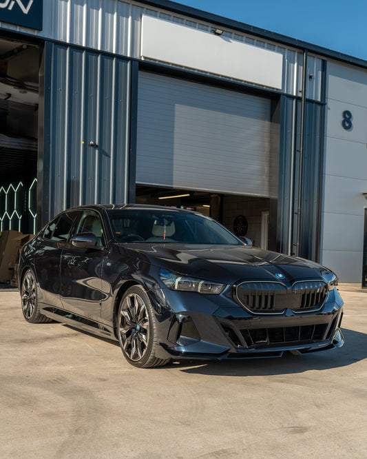 BMW 5 SERIES G60 & i5 2023+ GLOSS BLACK SPLITTER-Splitter-BLAK BY CT-CT Carbon - High-quality carbon fiber and gloss black aerodynamic parts for premium sports and luxury vehicles.