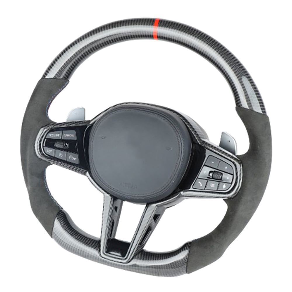 BMW GXX LCI CARBON FIBRE / ALCANTARA FLAT BOTTOM CUSTOM STEERING WHEEL-Custom Steering Wheels-CT CARBON-CT Carbon - High-quality carbon fiber and gloss black aerodynamic parts for premium sports and luxury vehicles.