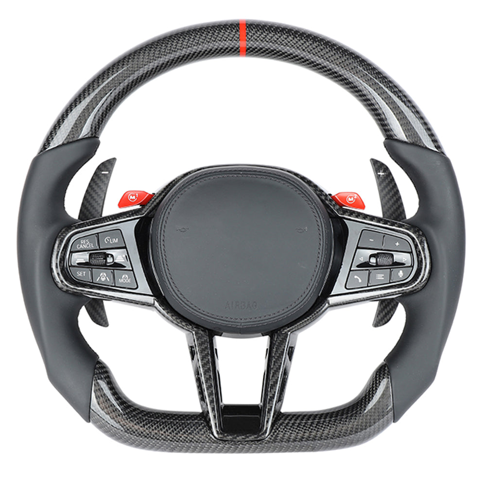 BMW Gxx LCI CARBON FIBRE / LEATHER FLAT BOTTOM CUSTOM STEERING WHEEL-Custom Steering Wheels-CT CARBON-CT Carbon - High-quality carbon fiber and gloss black aerodynamic parts for premium sports and luxury vehicles.