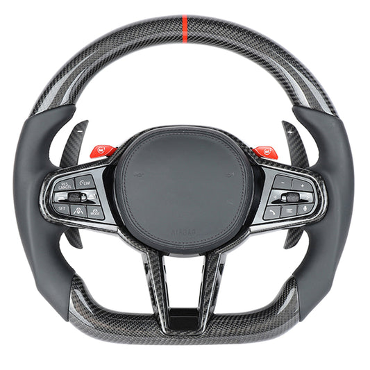 BMW Gxx LCI CARBON FIBRE / LEATHER FLAT BOTTOM CUSTOM STEERING WHEEL-Custom Steering Wheels-CT CARBON-CT Carbon - High-quality carbon fiber and gloss black aerodynamic parts for premium sports and luxury vehicles.