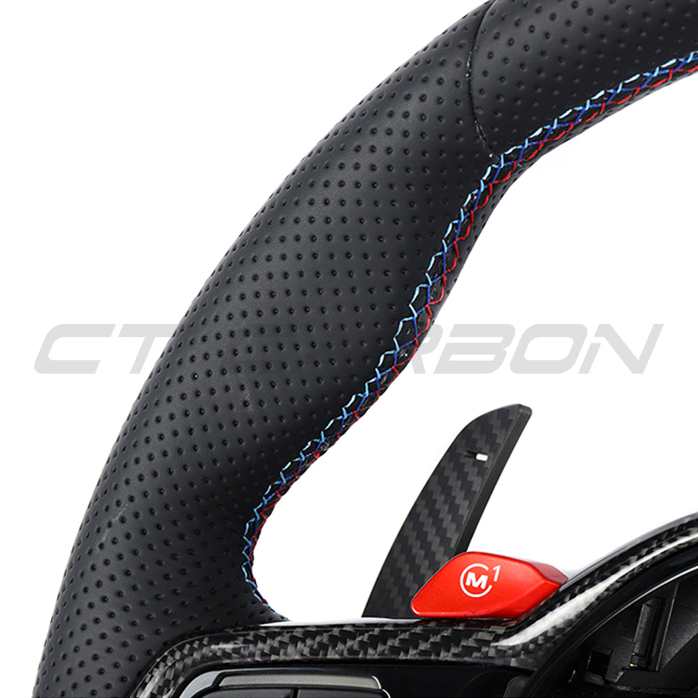 BMW Gxx LCI FULL LEATHER FLAT BOTTOM CUSTOM STEERING WHEEL-Custom Steering Wheels-CT CARBON-CT Carbon - High-quality carbon fiber and gloss black aerodynamic parts for premium sports and luxury vehicles.