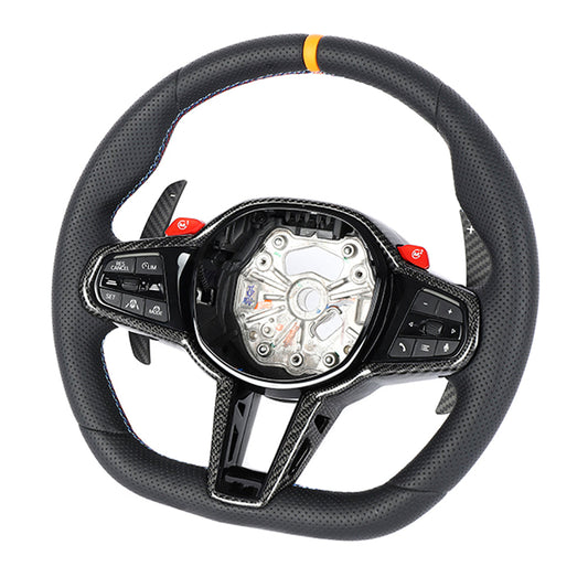 BMW Gxx LCI FULL LEATHER FLAT BOTTOM CUSTOM STEERING WHEEL-Custom Steering Wheels-CT CARBON-CT Carbon - High-quality carbon fiber and gloss black aerodynamic parts for premium sports and luxury vehicles.
