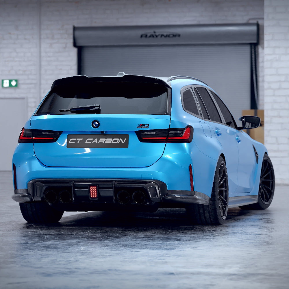 BMW M3/M4 G80/G81/G82/G83 CARBON FIBRE DIFFUSER WITH LED - CT DESIGN-Diffuser-CT CARBON-CT Carbon - High-quality carbon fiber and gloss black aerodynamic parts for premium sports and luxury vehicles.