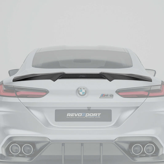 BMW F92 M8 coupe carbon fiber spoiler close-up with protruding sections
