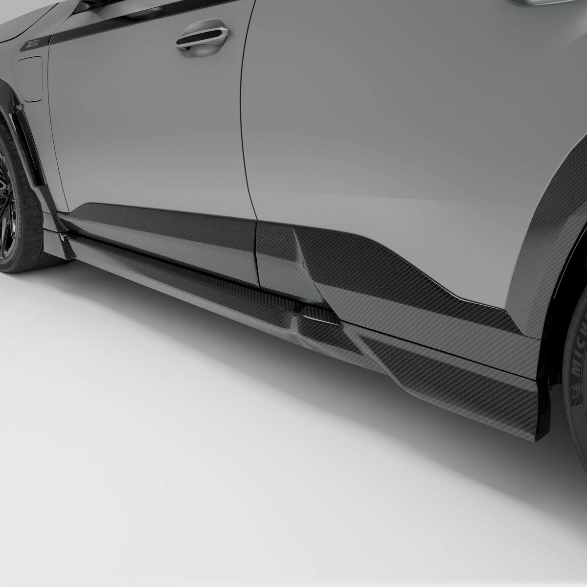 BMW XM G09 carbon fiber side skirts installed