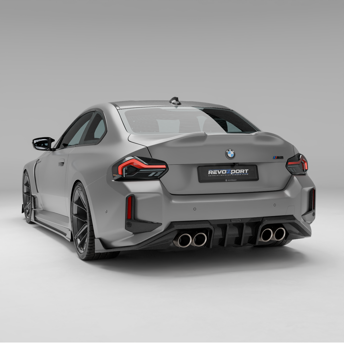 Rear view of the BMW M2, featuring a stainless steel exhaust tip