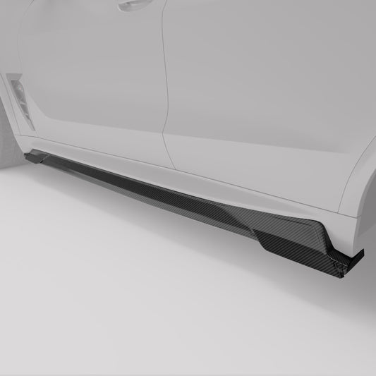 Partial View of  X5M F95 PRE LCI Carbon Fiber Side Skirts-Revozport