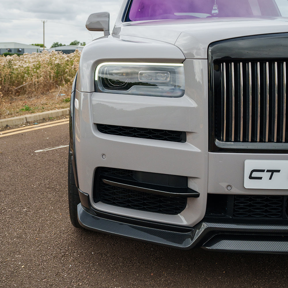 ROLLS ROYCE CULLINAN CARBON FIBRE SPLITTER - CT DESIGN-Splitter-CT Carbon-CT Carbon - High-quality carbon fiber and gloss black aerodynamic parts for premium sports and luxury vehicles.