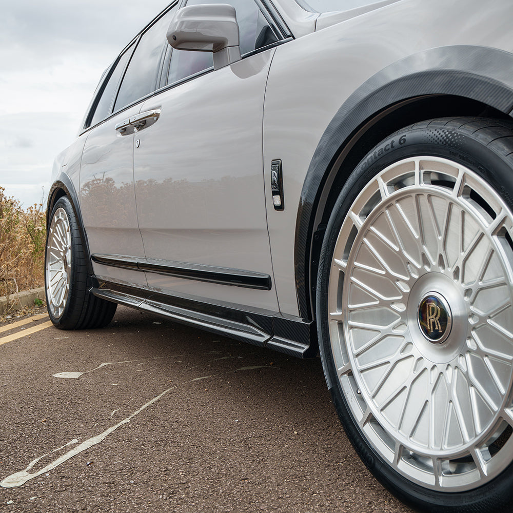 ROLLS ROYCE CULLINAN CARBON FIBRE WHEEL ARCH EXTENSIONS - CT DESIGN-Splitter-CT Carbon-CT Carbon - High-quality carbon fiber and gloss black aerodynamic parts for premium sports and luxury vehicles.