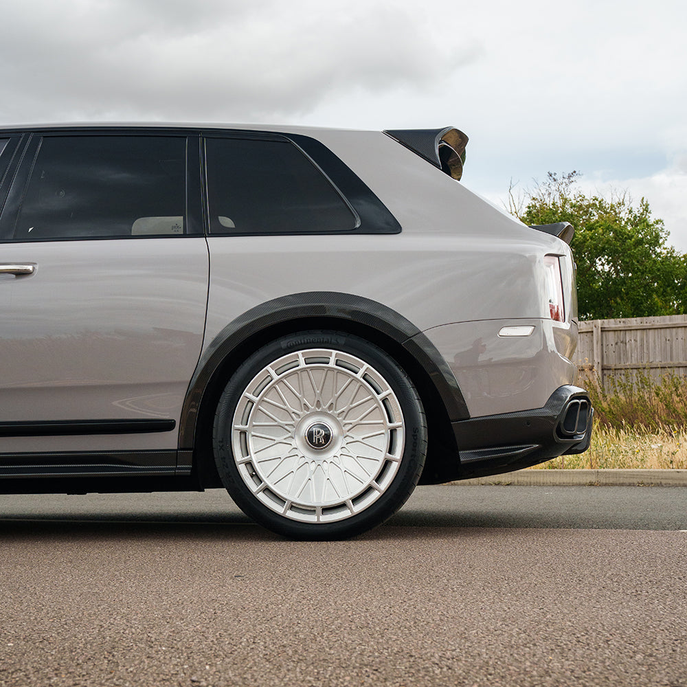 ROLLS ROYCE CULLINAN CARBON FIBRE WHEEL ARCH EXTENSIONS - CT DESIGN-Splitter-CT Carbon-CT Carbon - High-quality carbon fiber and gloss black aerodynamic parts for premium sports and luxury vehicles.