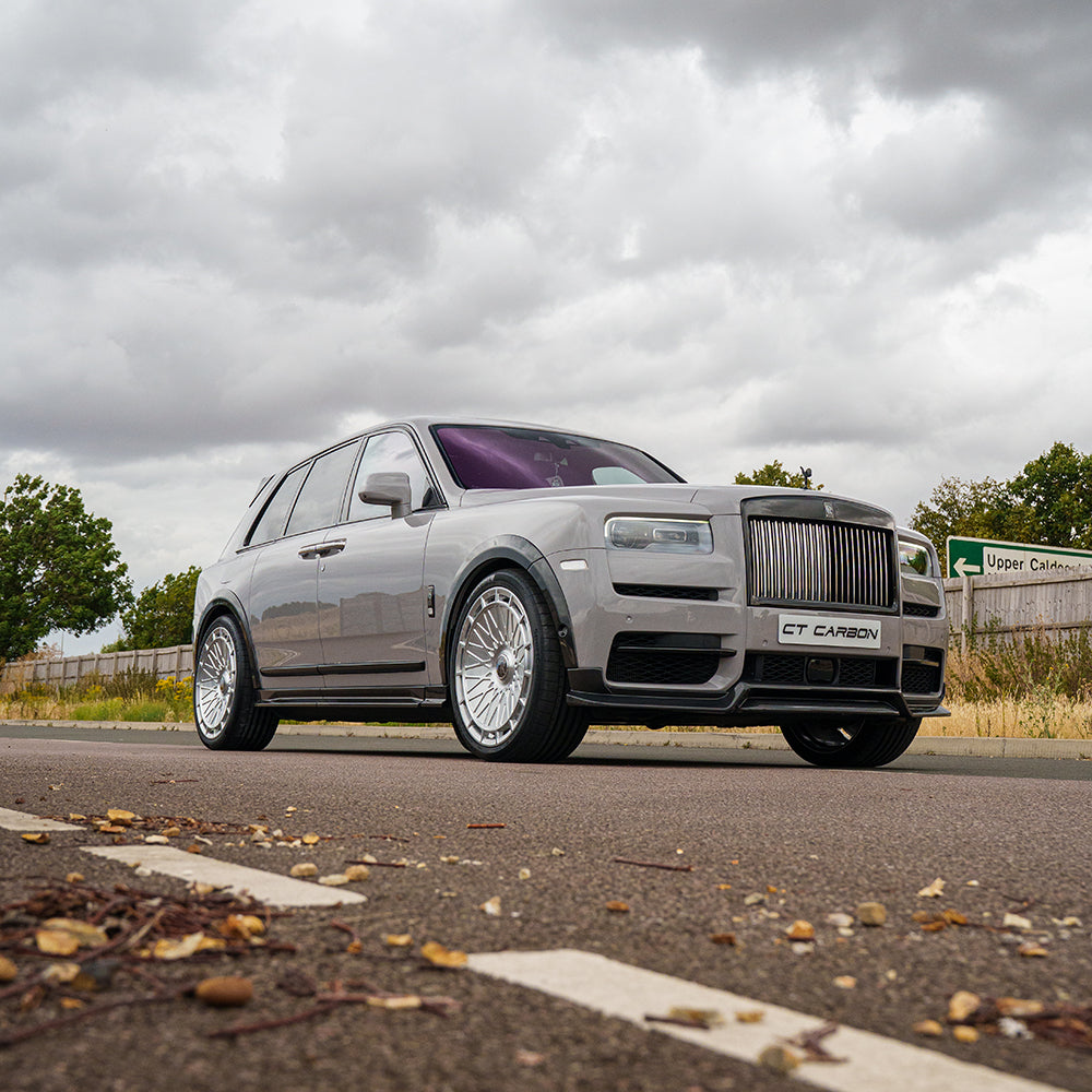 ROLLS ROYCE CULLINAN CARBON FIBRE WHEEL ARCH EXTENSIONS - CT DESIGN-Splitter-CT Carbon-CT Carbon - High-quality carbon fiber and gloss black aerodynamic parts for premium sports and luxury vehicles.