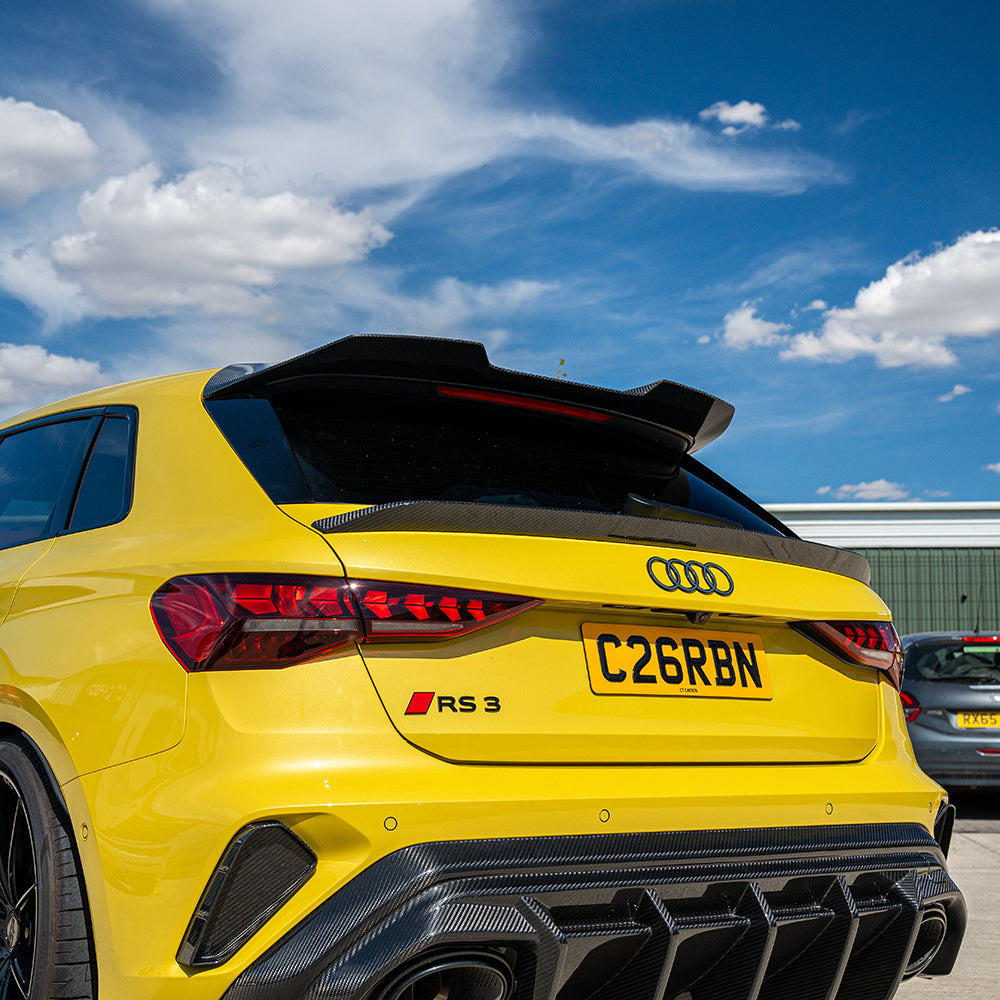 AUDI A3/S3/RS3 8Y 2022+ SPORTBACK CARBON FIBRE SPOILER - CT DESIGN V2-Spoiler-CT CARBON-CT Carbon - High-quality carbon fiber and gloss black aerodynamic parts for premium sports and luxury vehicles.
