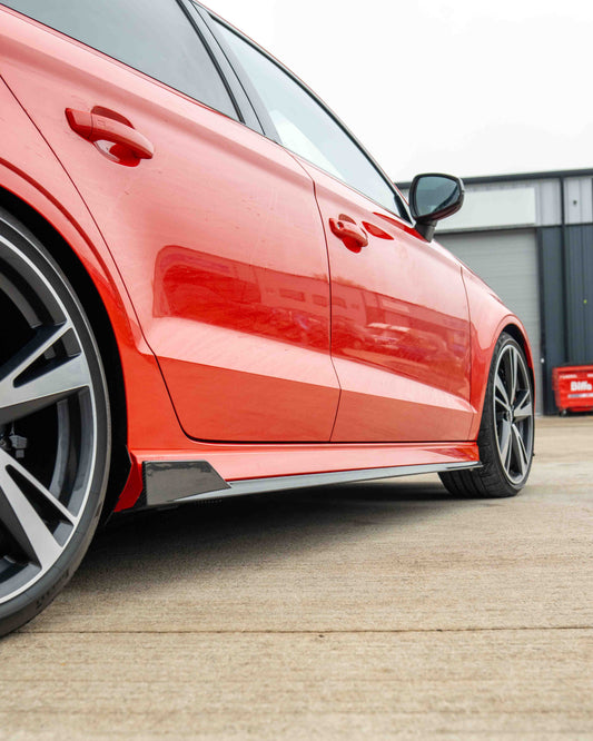 AUDI A3/S3/RS3 8V SALOON CARBON FIBRE SIDE SKIRTS-Side Skirts-CT CARBON-CT Carbon - High-quality carbon fiber and gloss black aerodynamic parts for premium sports and luxury vehicles.