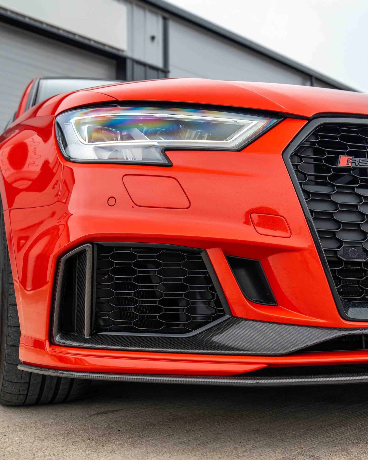 AUDI RS3 8V SALOON CARBON FIBRE SPLITTER-Splitter-CT CARBON-CT Carbon - High-quality carbon fiber and gloss black aerodynamic parts for premium sports and luxury vehicles.