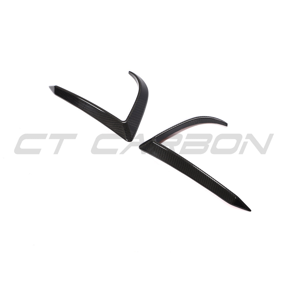 TESLA MODEL 3 2017-2023 CARBON FIBRE FRONT BUMPER CANARDS-Accessories-CT CARBON-CT Carbon - High-quality carbon fiber and gloss black aerodynamic parts for premium sports and luxury vehicles.