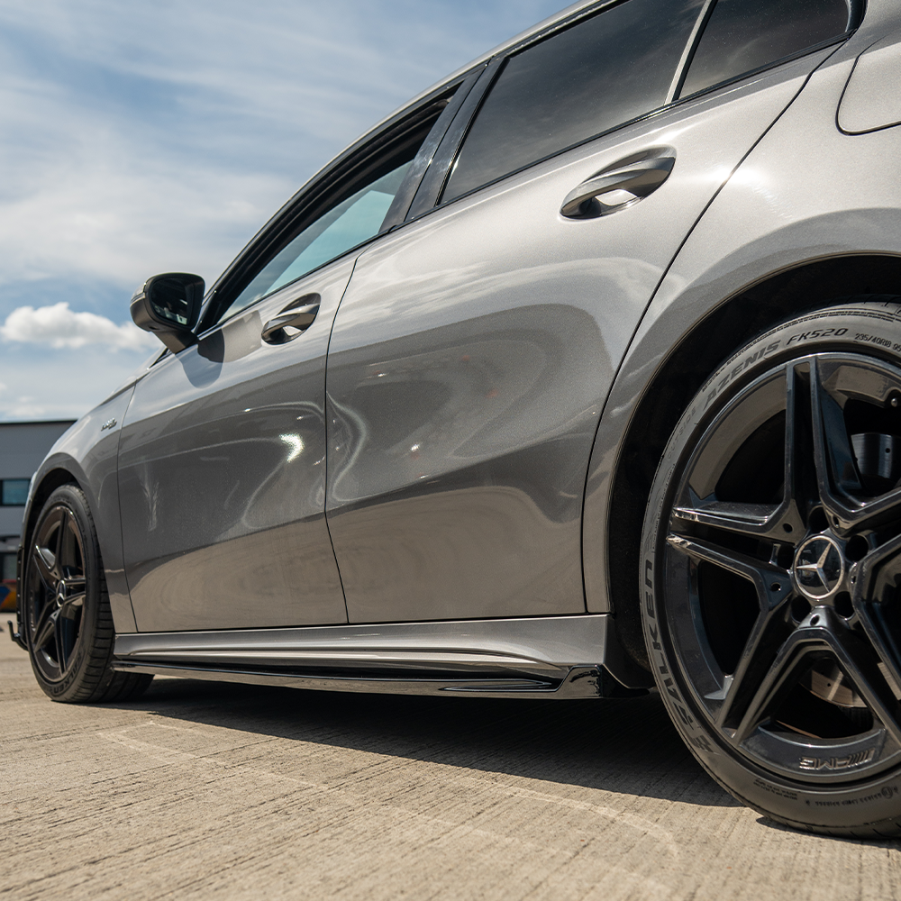 MERCEDES A-CLASS W177 & V177 2018+ GLOSS BLACK SIDE SKIRTS-Side Skirts-BLAK BY CT-CT Carbon - High-quality carbon fiber and gloss black aerodynamic parts for premium sports and luxury vehicles.