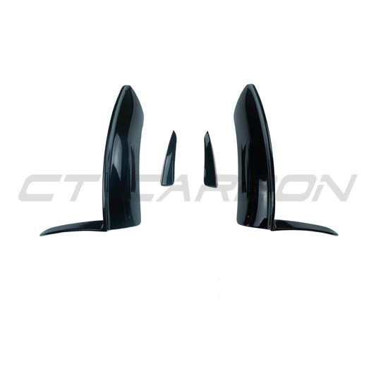 MERCEDES V177 & W177 2023-CURRENT A CLASS GLOSS BLACK CORNER SPLITTER AND CANARDS-Splitter-BLAK BY CT-CT Carbon - High-quality carbon fiber and gloss black aerodynamic parts for premium sports and luxury vehicles.