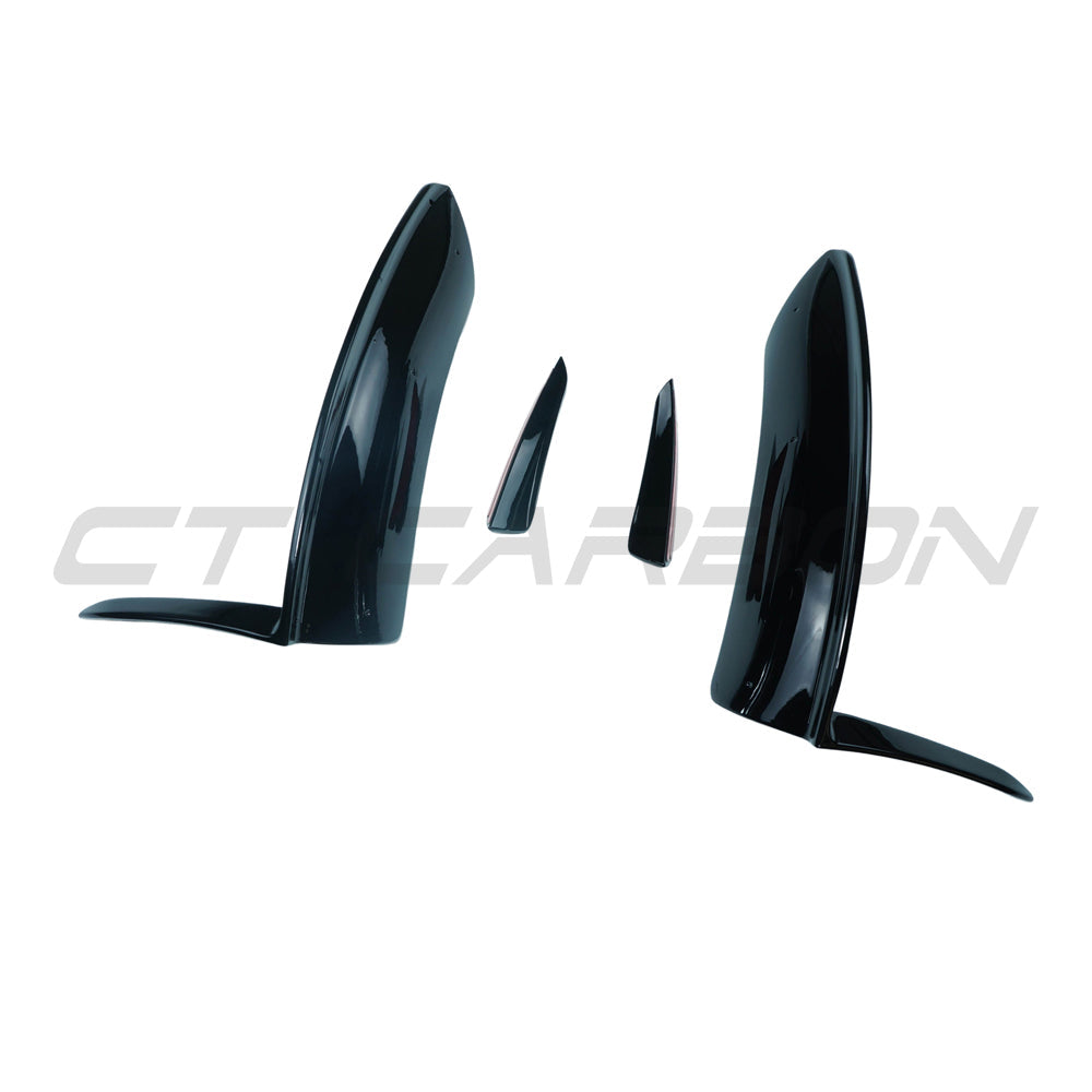 MERCEDES V177 & W177 2023-CURRENT A CLASS GLOSS BLACK CORNER SPLITTER AND CANARDS-Splitter-BLAK BY CT-CT Carbon - High-quality carbon fiber and gloss black aerodynamic parts for premium sports and luxury vehicles.