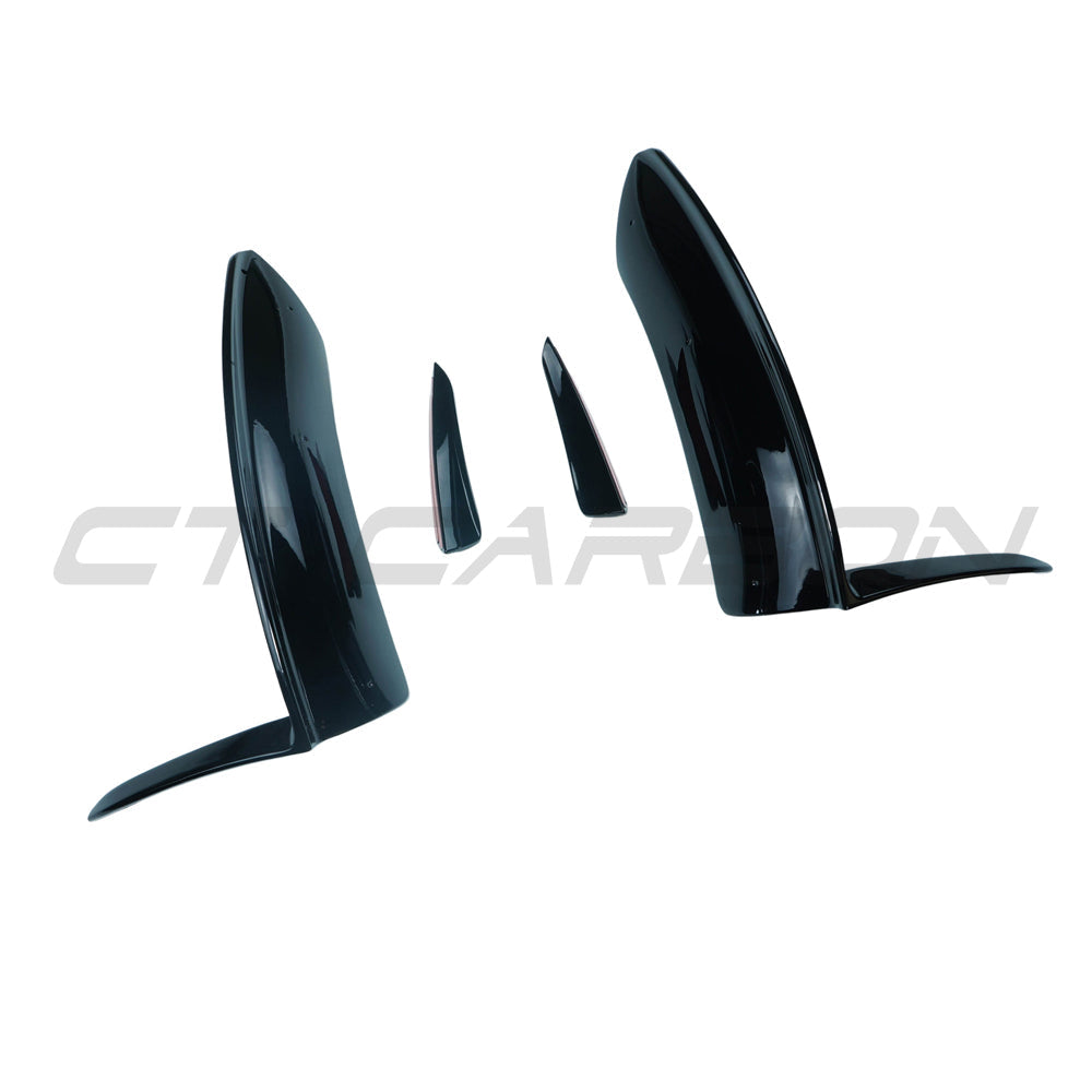 MERCEDES V177 & W177 2023-CURRENT A CLASS GLOSS BLACK CORNER SPLITTER AND CANARDS-Splitter-BLAK BY CT-CT Carbon - High-quality carbon fiber and gloss black aerodynamic parts for premium sports and luxury vehicles.