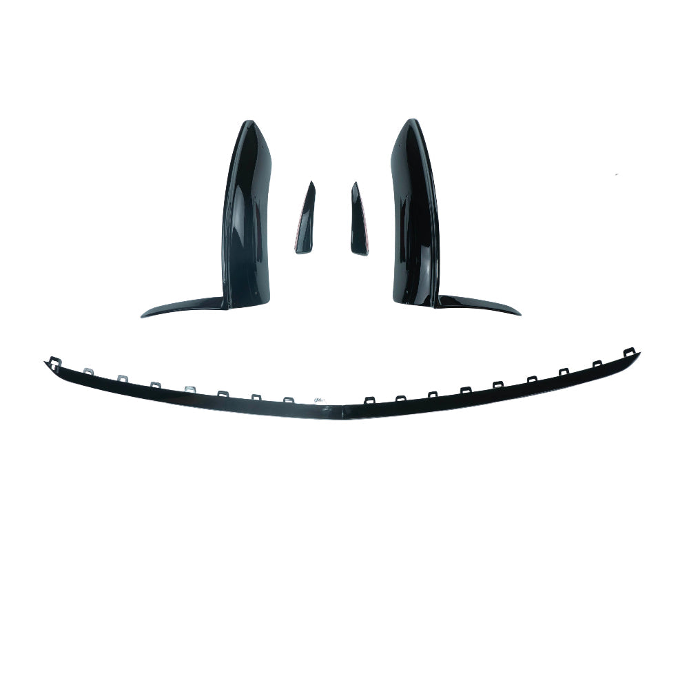 MERCEDES V177 & W177 2023-CURRENT A CLASS GLOSS BLACK SPLITTER AND CANARDS-Splitter-BLAK BY CT-CT Carbon - High-quality carbon fiber and gloss black aerodynamic parts for premium sports and luxury vehicles.