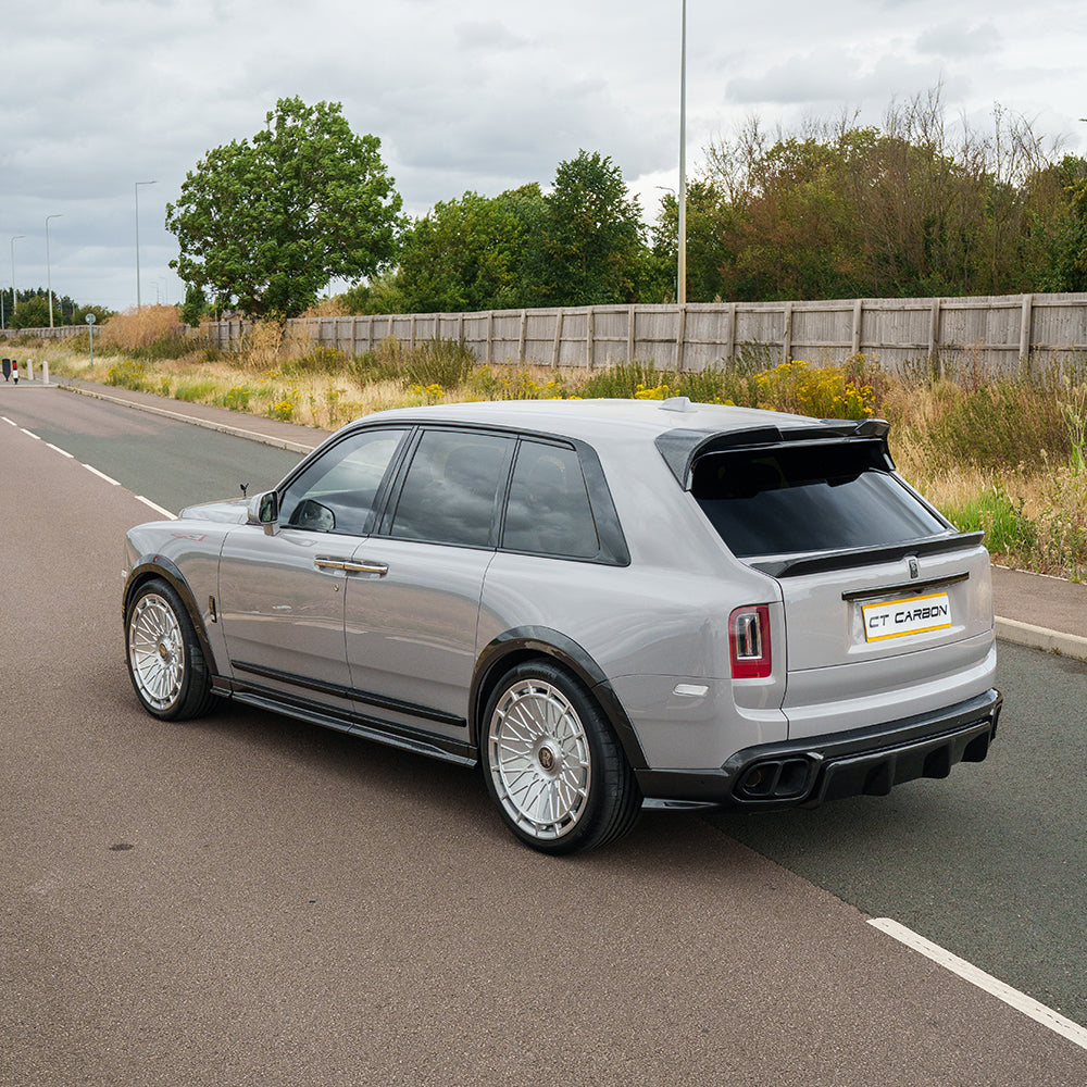 ROLLS ROYCE CULLINAN CARBON FIBRE WHEEL ARCH EXTENSIONS - CT DESIGN-Splitter-CT Carbon-CT Carbon - High-quality carbon fiber and gloss black aerodynamic parts for premium sports and luxury vehicles.