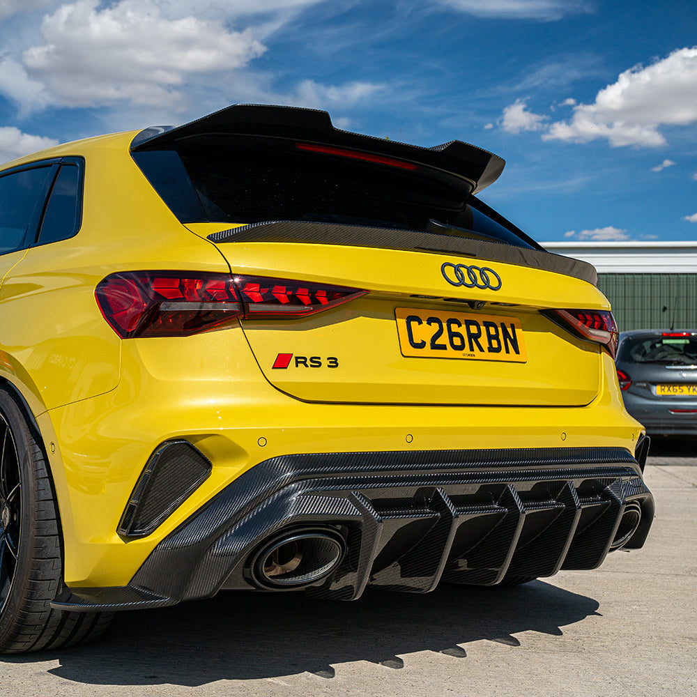 AUDI RS3 8Y 2025+ CARBON FIBRE REAR DIFFUSER - CT DESIGN-Diffuser-CT CARBON-CT Carbon - High-quality carbon fiber and gloss black aerodynamic parts for premium sports and luxury vehicles.