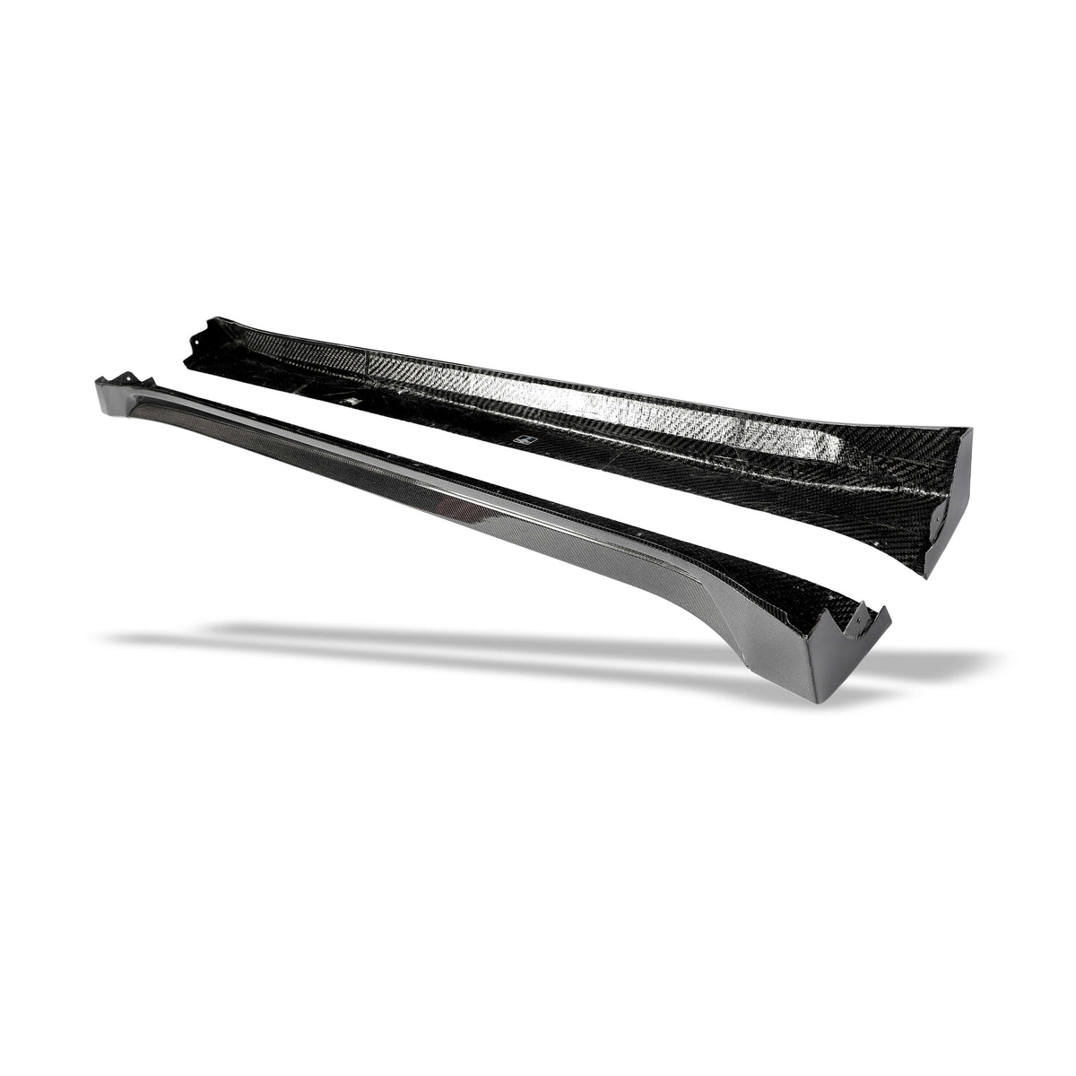 Tesla Model Y Juniper RevoZport carbon side skirts angle view